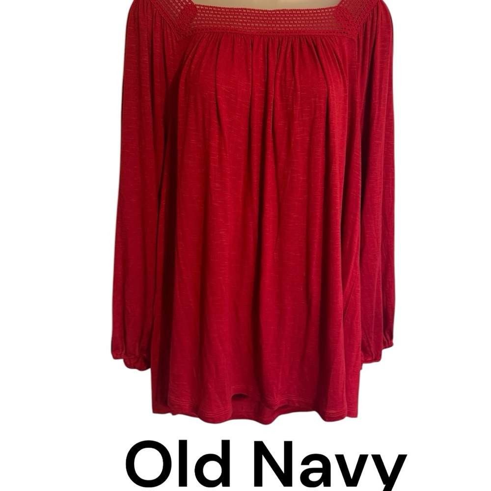 NWT  Old Navy Red Crochet Square-Neck Peasant Top   SIZE: 2X    #K - Picture 2 of 12